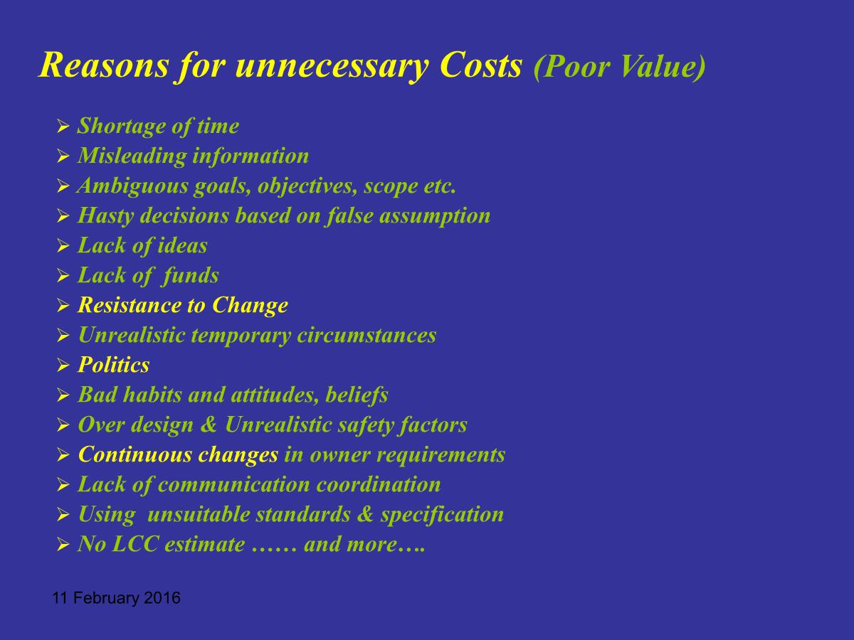 Reasons for unnecessary cost