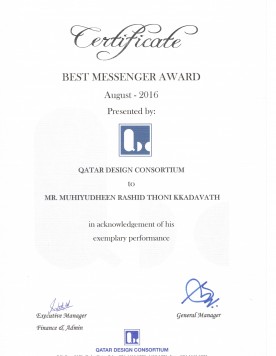 Certificate - Best Messenger Award - Rashid